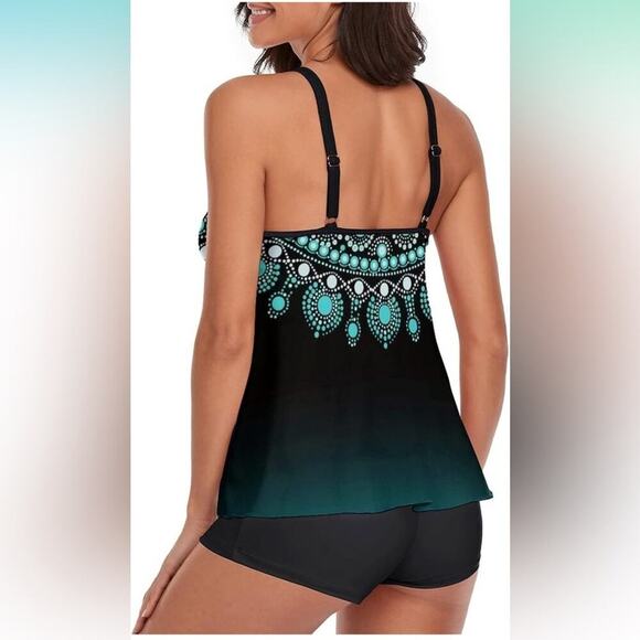 2025 Tankini 2 Piece Swimsuits Tummy Control Flowy Swimwear Top +Boy shorts XXL - Picture 3 of 4